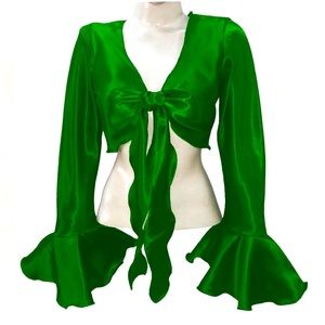 Indian Trendy Women's Satin Ruffle Sleeve Tie Top Choli Blouse Belly Dance Gypsy